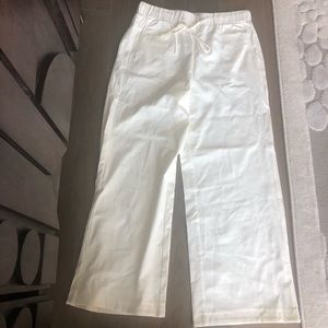 White cream wide leg lounge pants stretchy elastic waist size large casual